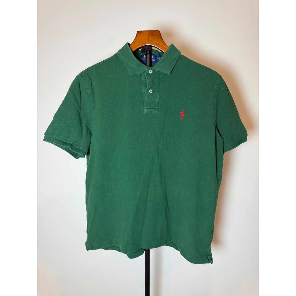 Polo Ralph Lauren Mens Green Classic Fit Pique Polo Shirt Red Pony Size M